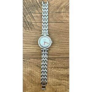 Ellen Tracy Womens Silver Crystal Watch Mother of Pearl Dial Dress Bracelet